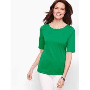 Talbots spring grass green pima cotton scallop top shirt woman's XL